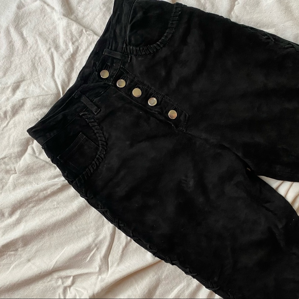 black suede straight leg cowboy pants